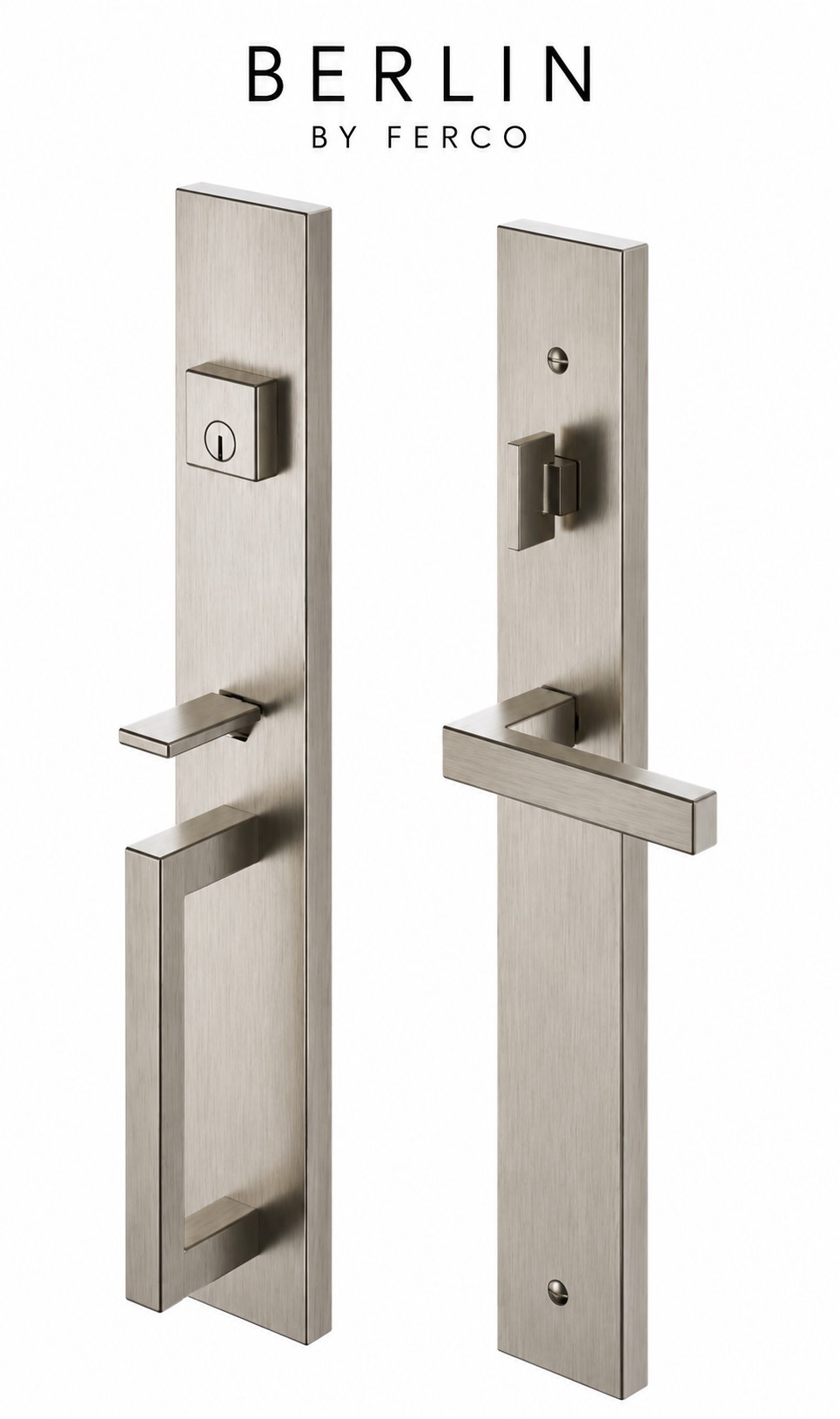 Ferco Berlin multi-point lock handle set in brushed nickel