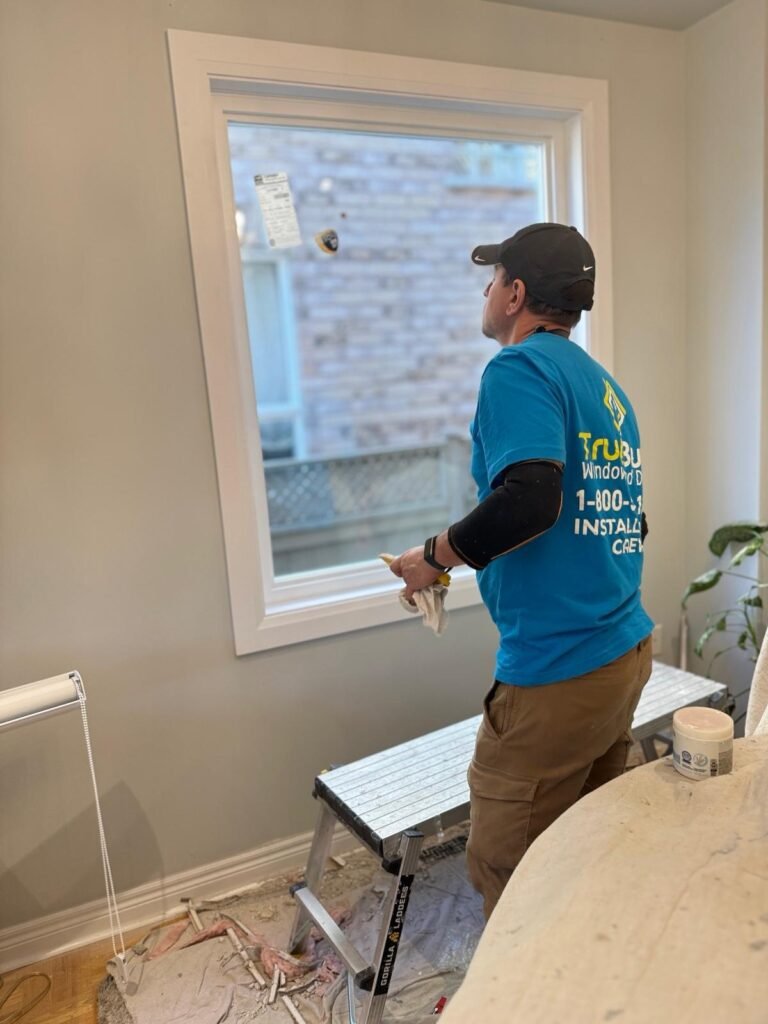 A black-and-white diagram of a triple-pane window shows six surfaces labeled from outside to inside. Arrows point to each glass layer to illustrate the depth of the glazing.