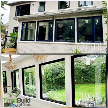 "Black fixed casement windows - view from the inside.""Black fixed casement windows - view from the inside."